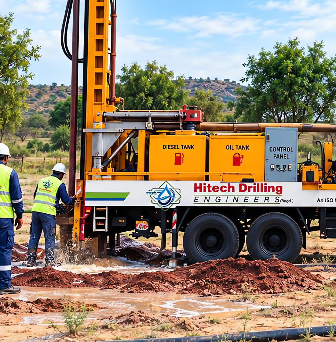 Hitech Drilling Engineers truck-mounted rig and crew on site
